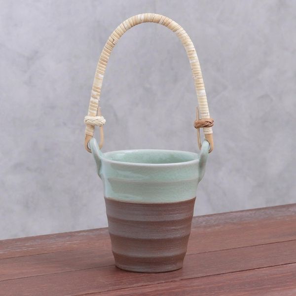 Alternate image for Celadon Ceramic and Natural Fiber Cup in Green from Thailand Picnic Mood in Green