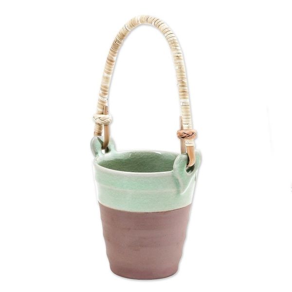 Alternate image for Celadon Ceramic and Natural Fiber Cup in Green from Thailand Picnic Mood in Green