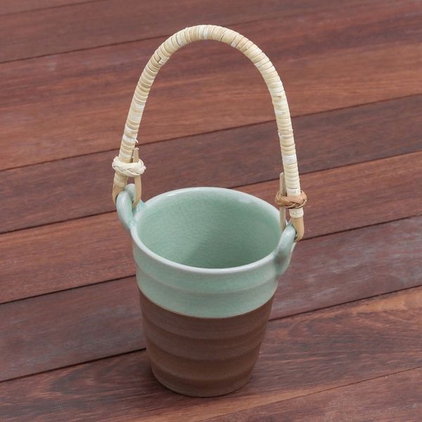 Alternate image for Celadon Ceramic and Natural Fiber Cup in Green from Thailand Picnic Mood in Green