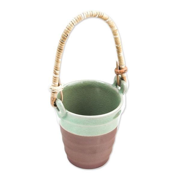 Alternate image for Celadon Ceramic and Natural Fiber Cup in Green from Thailand Picnic Mood in Green