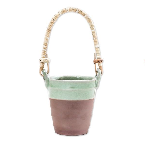 Alternate image for Celadon Ceramic and Natural Fiber Cup in Green from Thailand Picnic Mood in Green