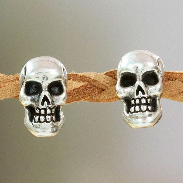 Alternate image for High-Polished Sterling Silver Skull Button Earrings Underworld Facet