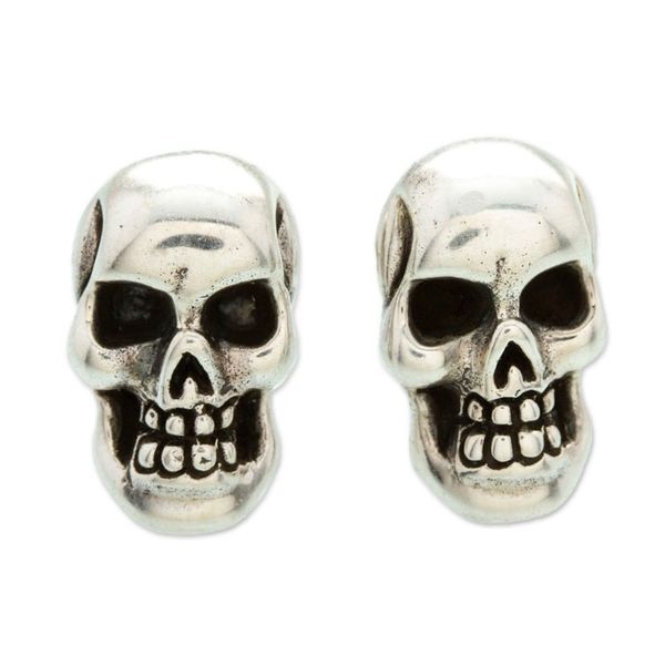 Alternate image for High-Polished Sterling Silver Skull Button Earrings Underworld Facet