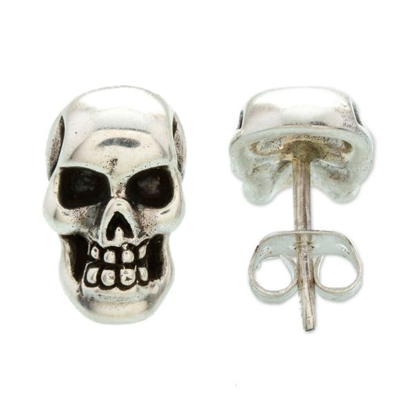 Alternate image for High-Polished Sterling Silver Skull Button Earrings Underworld Facet