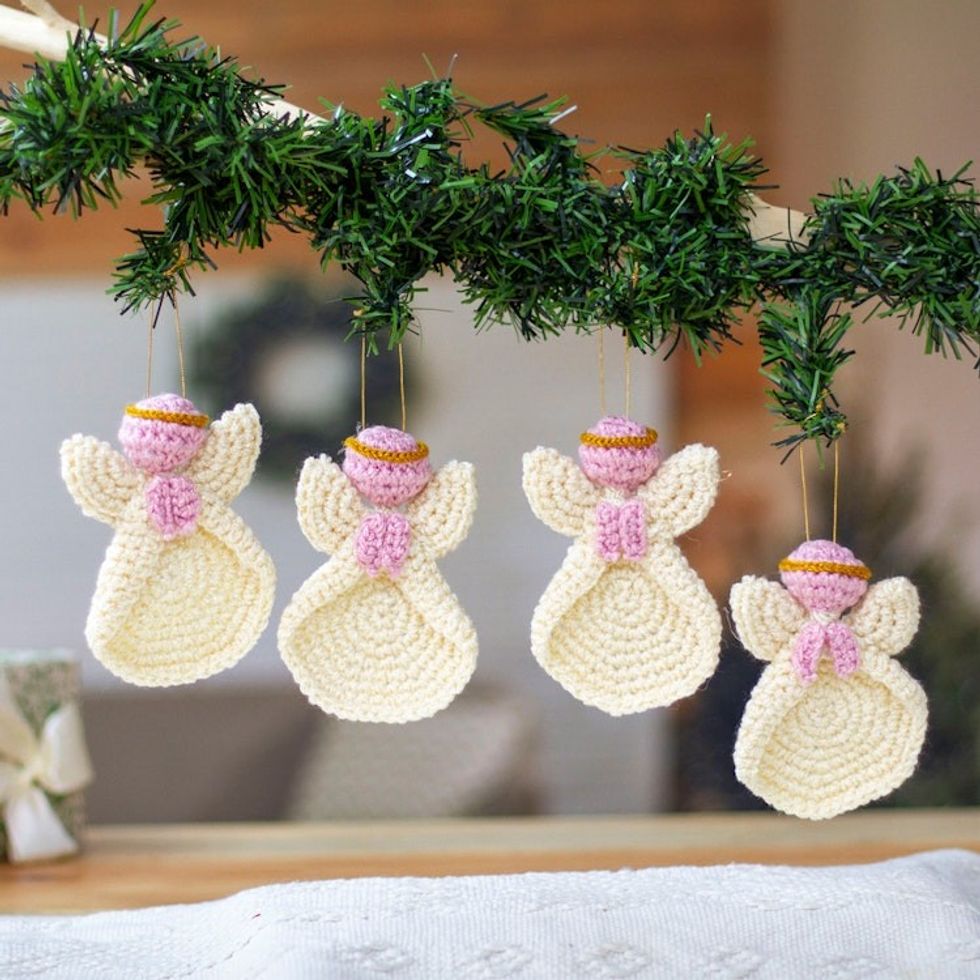 Set of Four Angel-Themed Crocheted Holiday Ornaments 'Sweetest Angels'