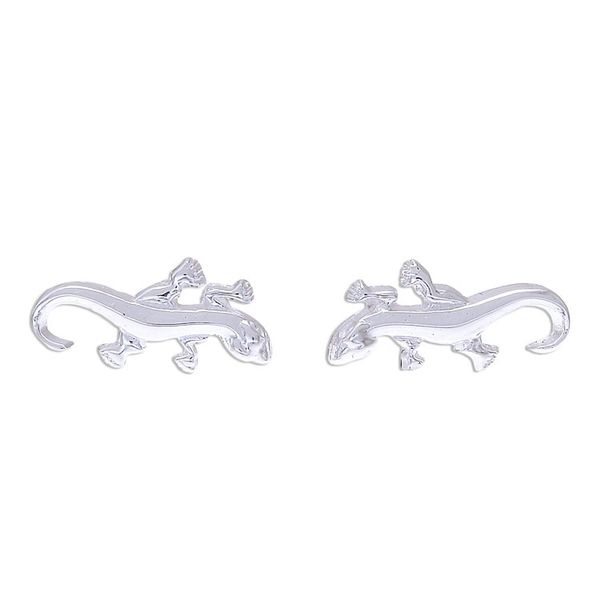 Alternate image for 925 Silver Salamander Stud Earrings Handcrafted in Thailand Sleek Salamander