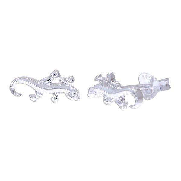 Alternate image for 925 Silver Salamander Stud Earrings Handcrafted in Thailand Sleek Salamander