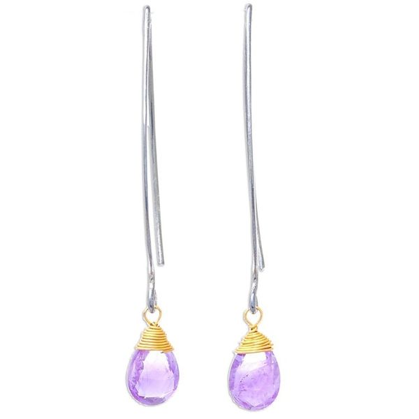 Alternate image for Gold Accent Amethyst Dangle Earrings from Thailand Midnight Meadow