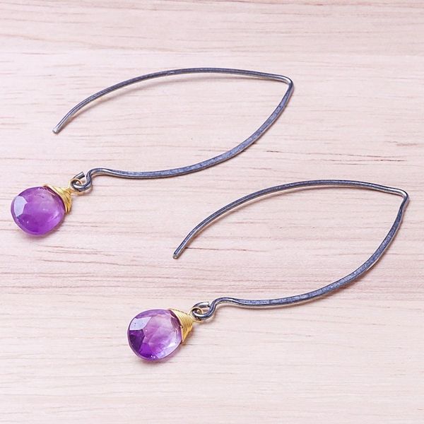 Alternate image for Gold Accent Amethyst Dangle Earrings from Thailand Midnight Meadow