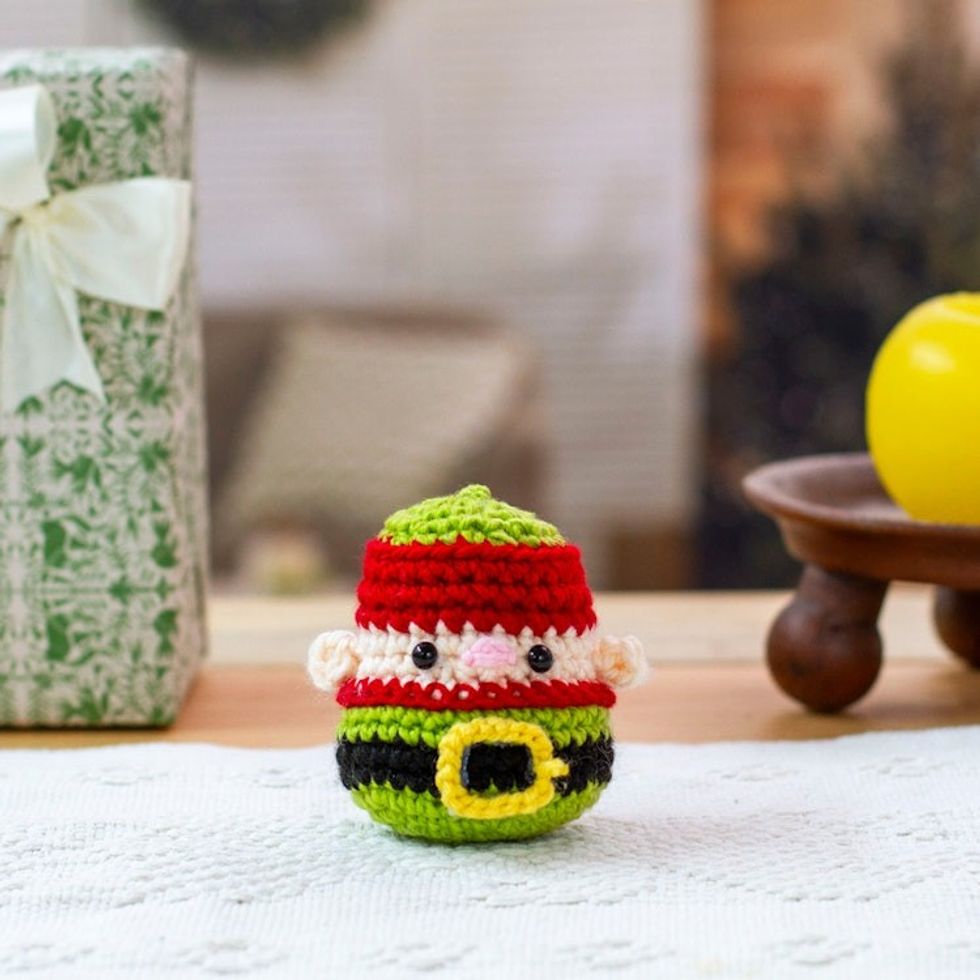 Whimsical Elf-Themed Crocheted Christmas Decorative Accent 'Cute Elf'