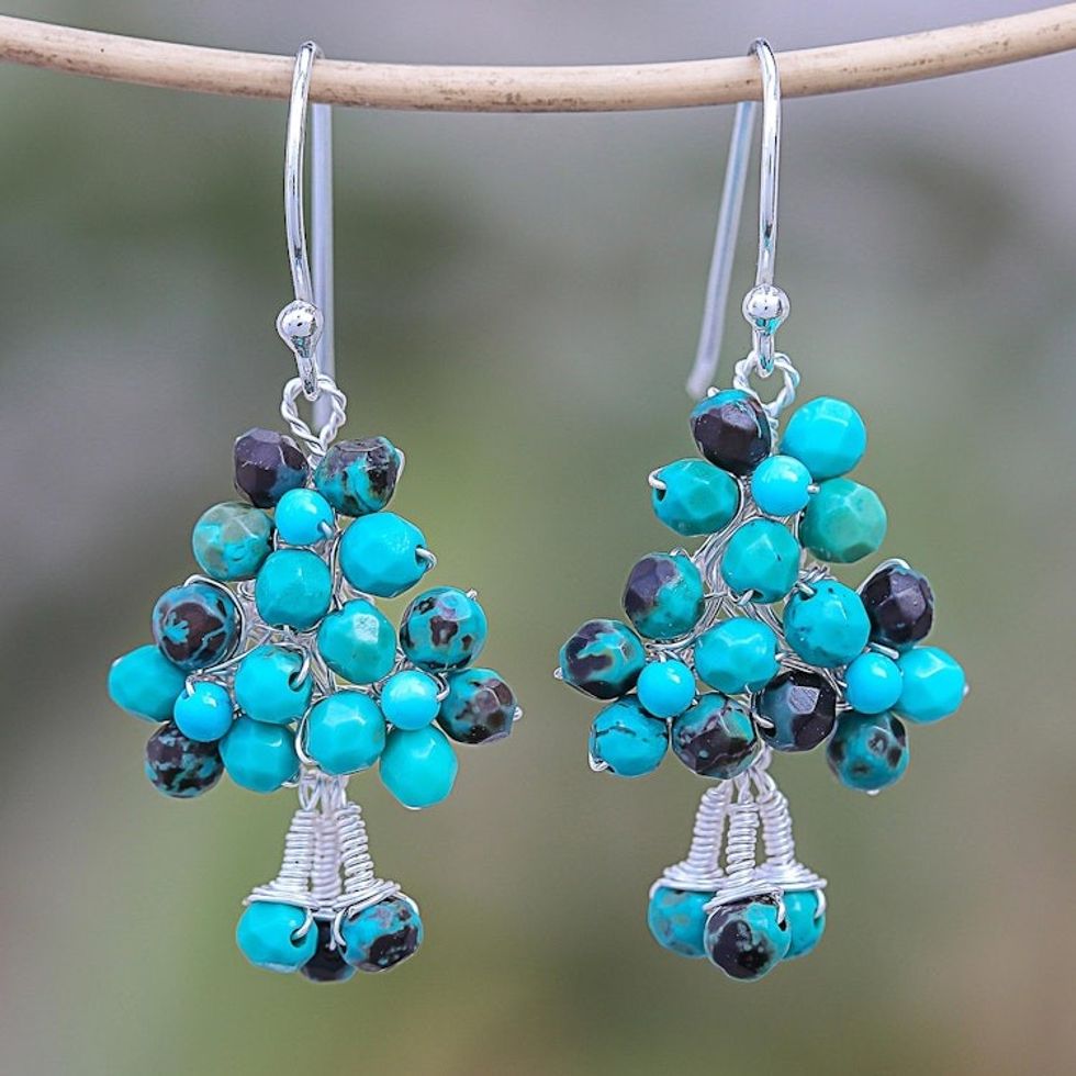 Sterling Silver and Calcite Beaded Dangle Earrings 'Beaded Forest'