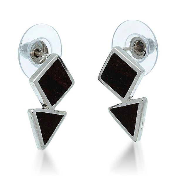 Alternate image for Geometric-Inspired Wood and Sterling Silver Button Earrings Metropolitan Forest