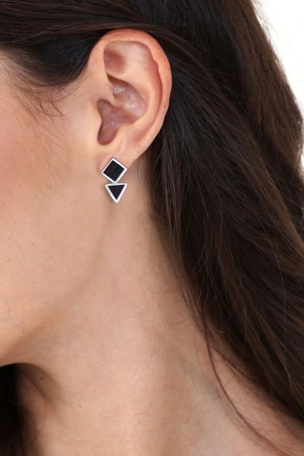 Alternate image for Geometric-Inspired Wood and Sterling Silver Button Earrings Metropolitan Forest