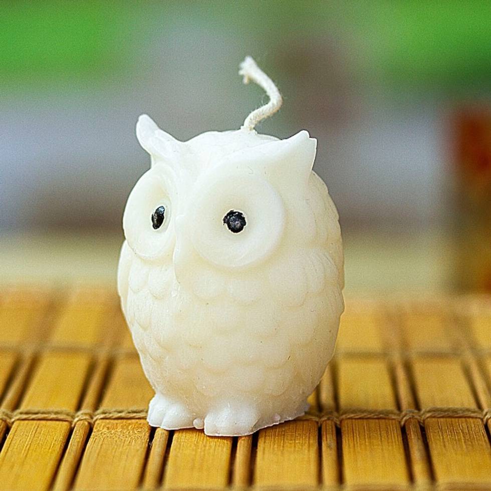 Inspirational Ivory Paraffin Wax Owl Candle Made in Mexico 'Heavenly Owl'