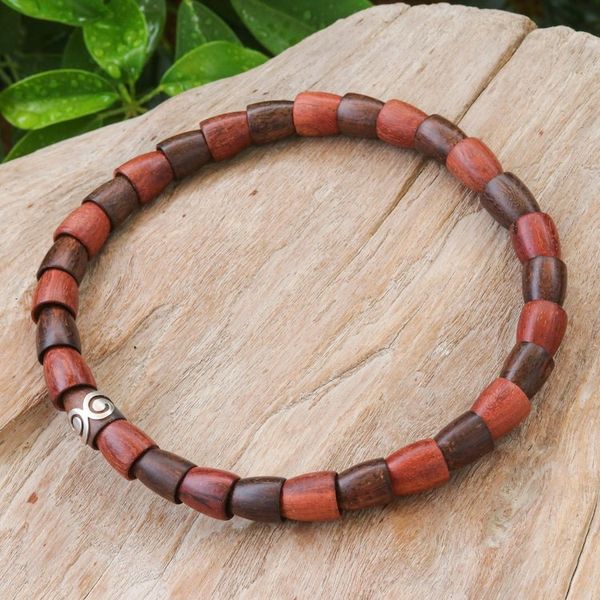 Alternate image for Wood and Sterling Silver Beaded Stretch Necklace Spiral Bangle