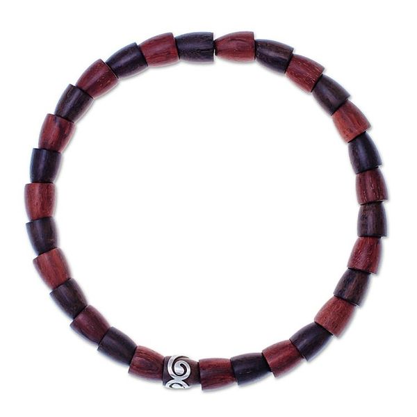 Alternate image for Wood and Sterling Silver Beaded Stretch Necklace Spiral Bangle