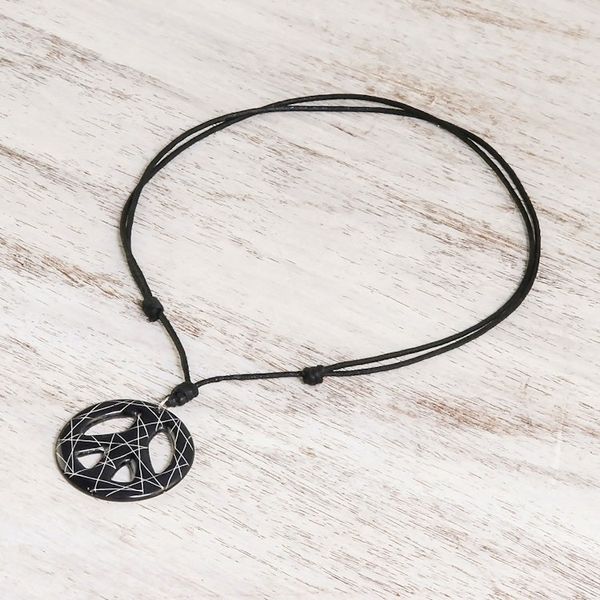 Alternate image for Hand-Painted Ceramic Peace Necklace in Black from Thailand Bring Peace in Black