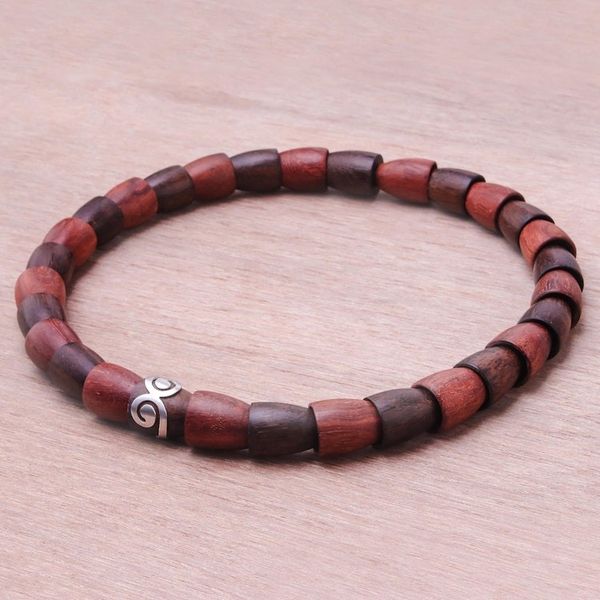 Alternate image for Wood and Sterling Silver Beaded Stretch Necklace Spiral Bangle