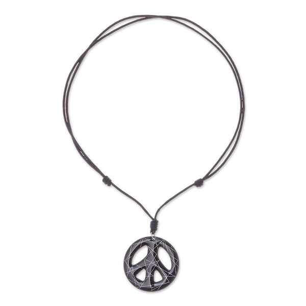 Alternate image for Hand-Painted Ceramic Peace Necklace in Black from Thailand Bring Peace in Black