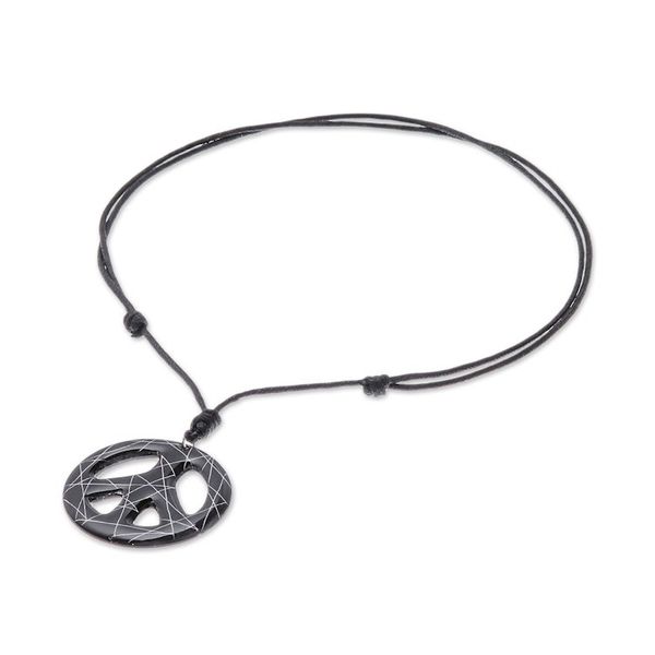 Alternate image for Hand-Painted Ceramic Peace Necklace in Black from Thailand Bring Peace in Black