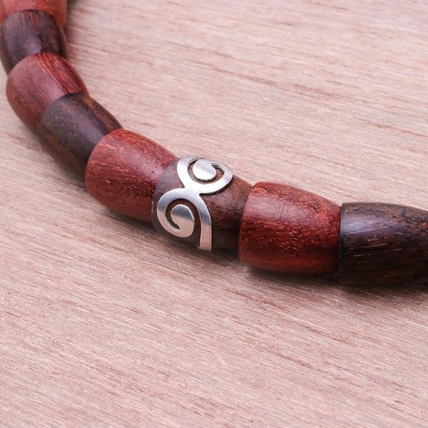 Alternate image for Wood and Sterling Silver Beaded Stretch Necklace Spiral Bangle