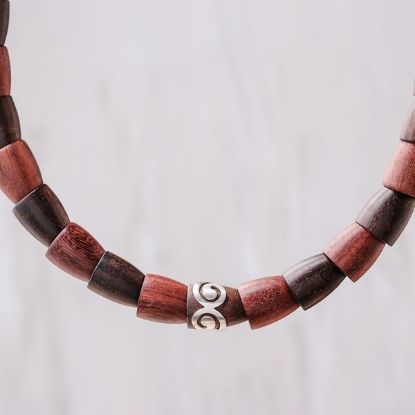 Alternate image for Wood and Sterling Silver Beaded Stretch Necklace Spiral Bangle