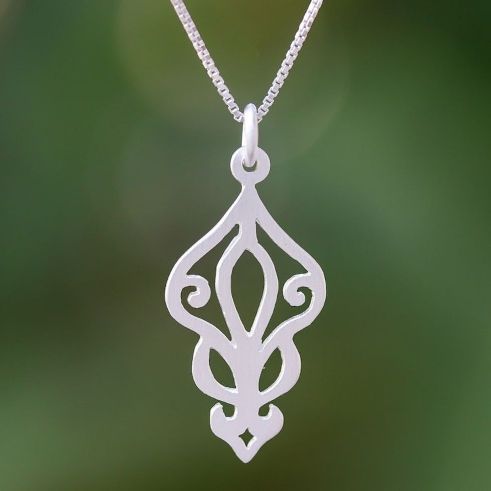 Openwork Sterling Silver Pendant Necklace from Thailand 'Petal Magic'