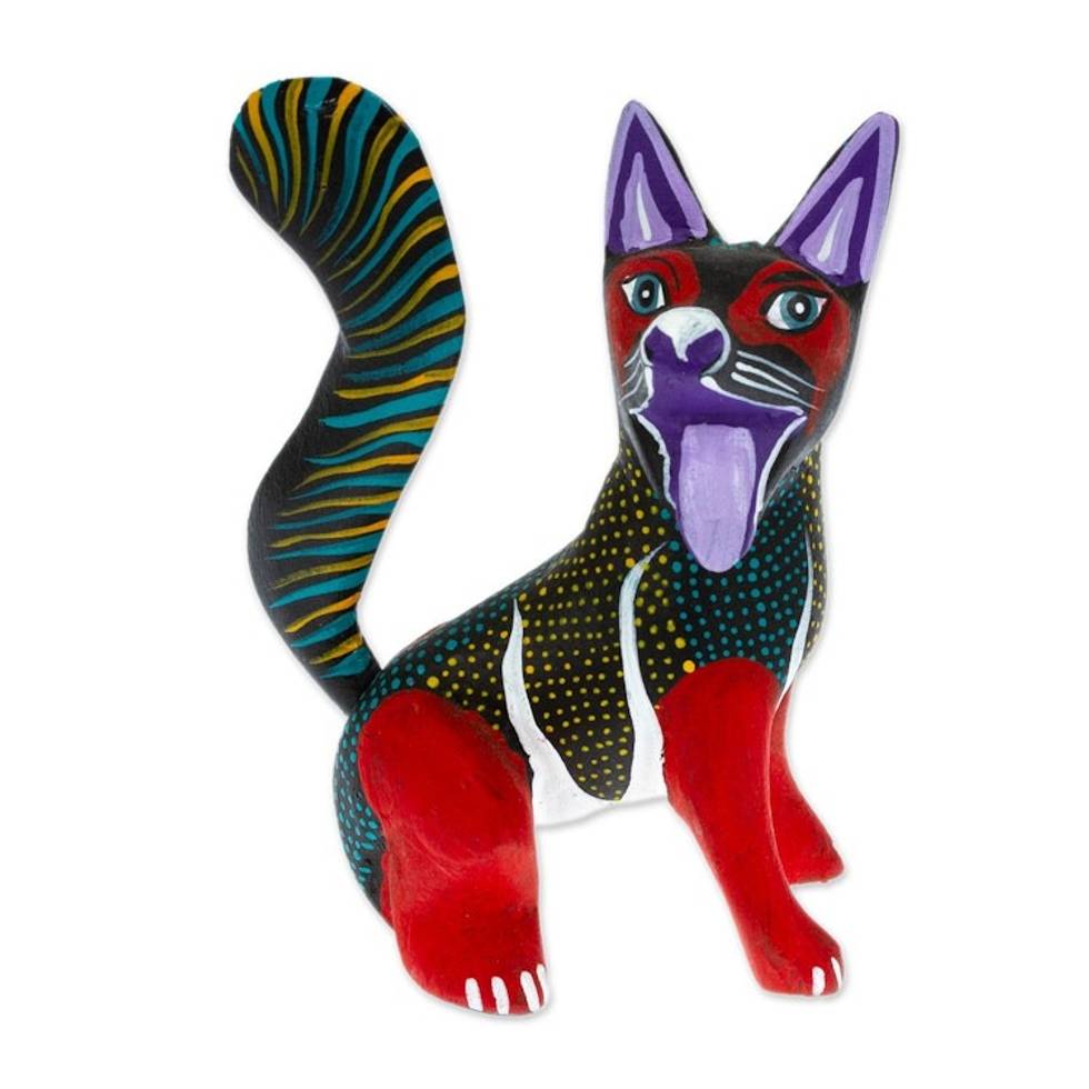 Multicolor Copal Wood Alebrije Dog Figurine Made in Mexico 'Vibrant Canine'