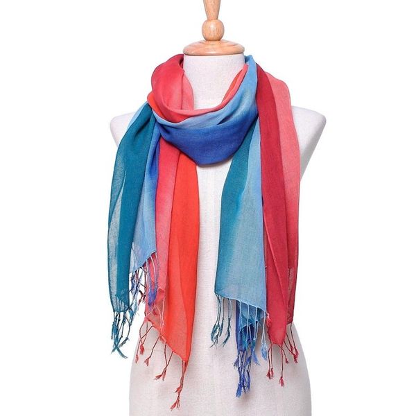 Alternate image for Blue and Red Cotton Wrap Scarves from Thailand Pair Sunset Breeze