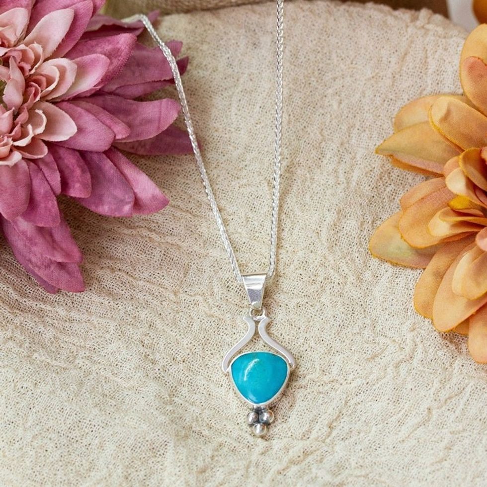 High-Polished Natural Turquoise Pendant Necklace from Mexico 'Serene Realm'