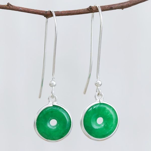 Alternate image for Circular Jade Dangle Earrings Crafted in Thailand Green Rings