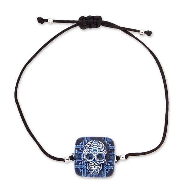 Alternate image for Decoupage on Glass Bracelet with Blue Skull-Themed Pendant Stunning Skull