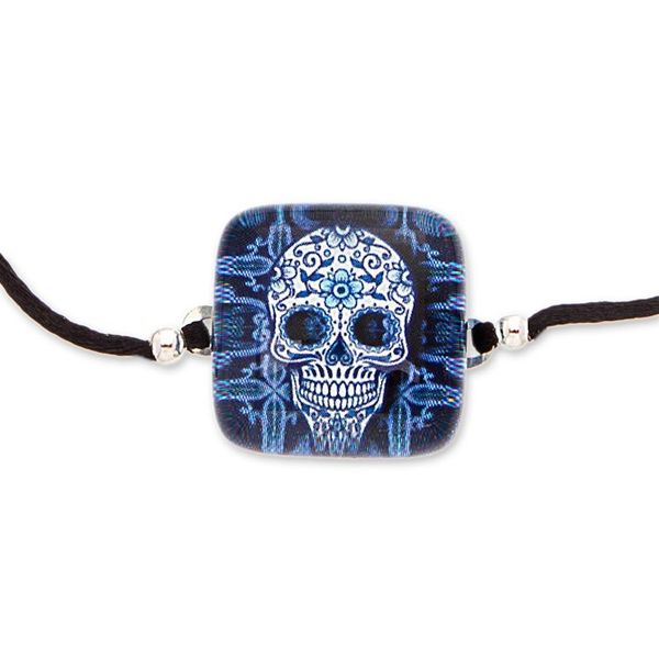 Alternate image for Decoupage on Glass Bracelet with Blue Skull-Themed Pendant Stunning Skull