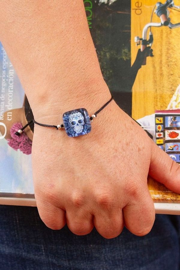 Alternate image for Decoupage on Glass Bracelet with Blue Skull-Themed Pendant Stunning Skull