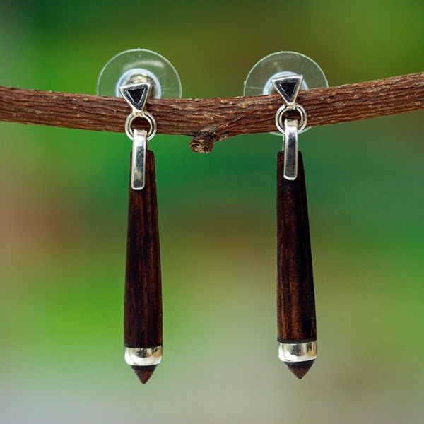Alternate image for Artisan-Made Bocote Wood and Sterling Silver Dangle Earrings Sylvan Puissance