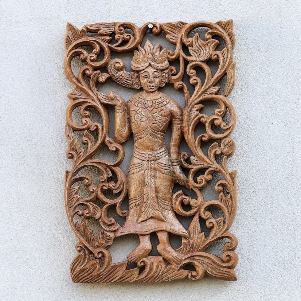 Hand Carved Wood Relief Panel of a Thai Deva Angel 'Angel Grace'
