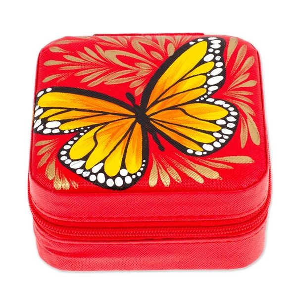 Alternate image for Butterfly-Themed Painted Strawberry Faux Leather Jewelry Box Strawberry Illusion
