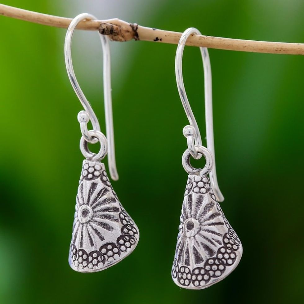 Conical Karen Silver Dangle Earrings from Thailand 'Hill Tribe Cones'