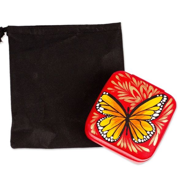 Alternate image for Butterfly-Themed Painted Strawberry Faux Leather Jewelry Box Strawberry Illusion