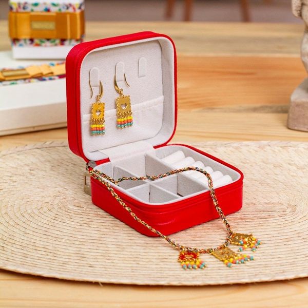 Alternate image for Butterfly-Themed Painted Strawberry Faux Leather Jewelry Box Strawberry Illusion