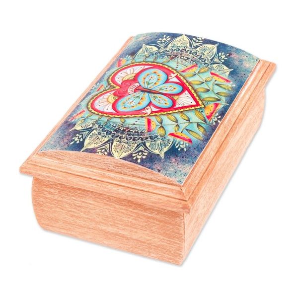 Alternate image for Butterfly and Heart-Themed Decoupage Jewelry Box from Mexico Butterfly Heart