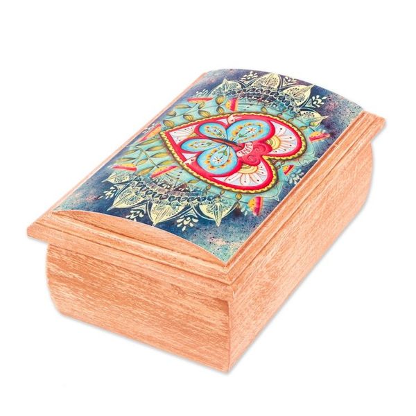 Alternate image for Butterfly and Heart-Themed Decoupage Jewelry Box from Mexico Butterfly Heart