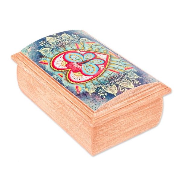 Alternate image for Butterfly and Heart-Themed Decoupage Jewelry Box from Mexico Butterfly Heart
