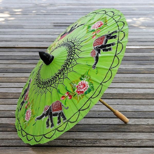 Alternate image for Elephant Motif Paper Parasol in Lime from Thailand Elephant Parade in Lime