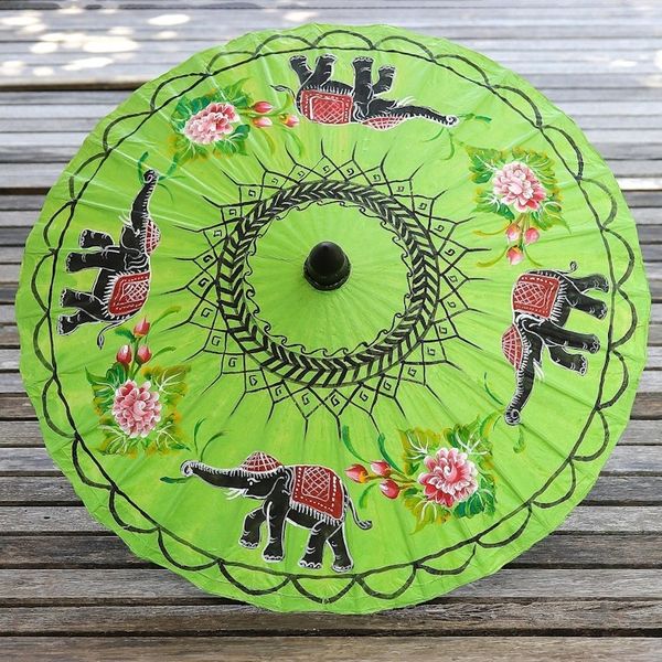 Alternate image for Elephant Motif Paper Parasol in Lime from Thailand Elephant Parade in Lime