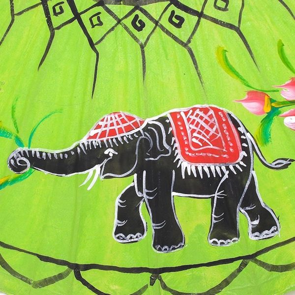 Alternate image for Elephant Motif Paper Parasol in Lime from Thailand Elephant Parade in Lime