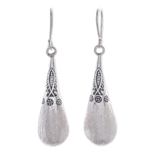 Alternate image for Fish Pattern Karen Silver Dangle Earrings from Thailand Fish Stamp