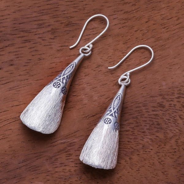 Alternate image for Fish Pattern Karen Silver Dangle Earrings from Thailand Fish Stamp