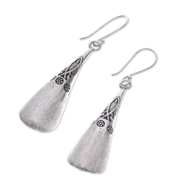 Alternate image for Fish Pattern Karen Silver Dangle Earrings from Thailand Fish Stamp