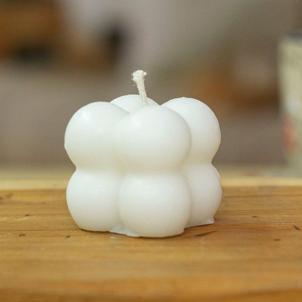 Minimalist Bubble-Shaped White Wax Candle from Mexico 'Quiet Bubbles'